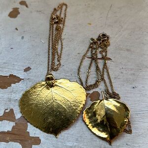 2 Vintage Gold Dipped Aspen Leaf Gold Filled Chain 16" Long